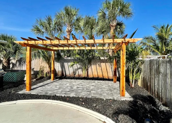Poolscape Pergola with Rock Beds